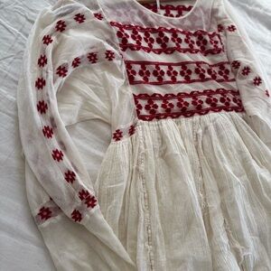Free People Cream and Red Embroidered Dress